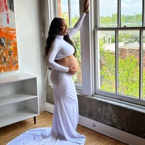 Elegant White Maternity Skirt and Top set